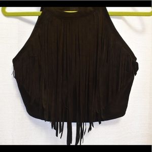 Black Fringe Crop Top